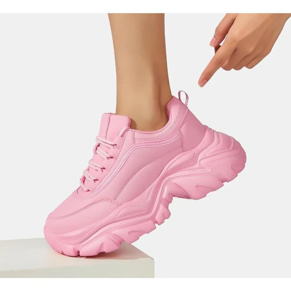 Women Leather Pink 2 Comfortable Wedge Walking Sport Sneakers Shoes
